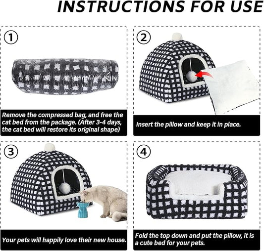 Cat Bed Cave for Indoor, Suitable for Cat Dome Bed, Hideaway Bed for Indoor Cats with Removable Mattress for Kittens.Cat Tent House for Dual Use (17"x17")