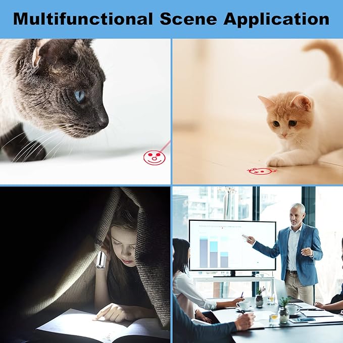 Cat Toys Laser Pointer for Indoor Cat Mouse Toys Pet Interactive Toy Pointer Kitten Dog Chase Play LED Flashlight 7 Adjustable Patterns Red Light Remotes Teaching Tool Rechargeable