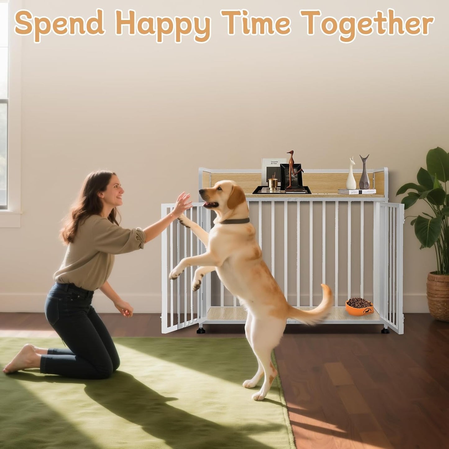 42inch Dog Crate Furniture, Medium Dog Kennel Indoor, Decorative Pet House End Table, Wooden Cage Kennel Indoor, Heavy Duty Dogs Crate Furniture for Large and Medium