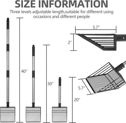 PUPTECK Fast Sifting Cat Litter Scoop - Long Handle Chicken Poop Scooper with Deep Shovel, Heavy Duty & Non-Stick Kitty Metal Litter Sifter, Chicken Coop Accessories