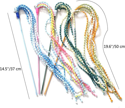 IUHKBH Cat Wand Toys, 4 PCS Plush Srtip Teaser Toy Interactive Teasing Stick Vibrant Teaser Wands with Bell for Cat Kitten Having Fun Exerciser Playing