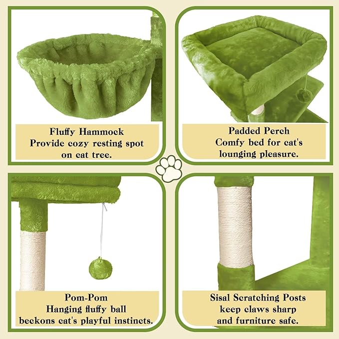 53" Cat Tree Tower for Indoor Cats, Multi-Level Cat Tower Condo with Sisal Scratching Post (Green)