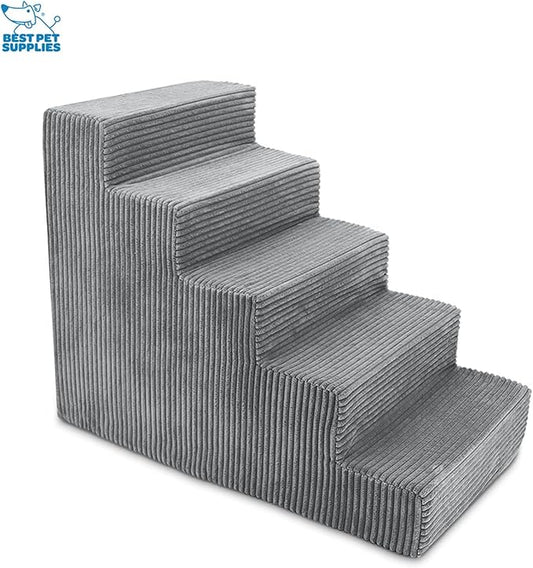 Best Pet Supplies Dog Stairs & Steps - CertiPur-US Made in USA Foam Steps for Small Dogs & Cats, Non-Slip Indoor Balanced Pet Step Support, Dog Ramp, No Assembly, Gray, 5-Step (22.5-inch Height)