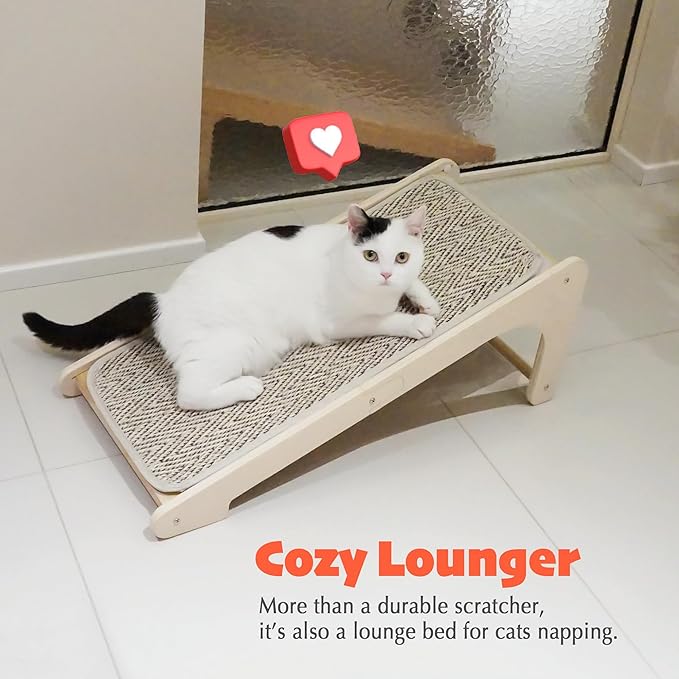 PETKARAY Cat Scratcher, Sisal Cat Scratching Ramp, L Shape Scratch Board for Indoor Kitty, 27" Wall Furniture Protector with Mouse Toy, Chevron