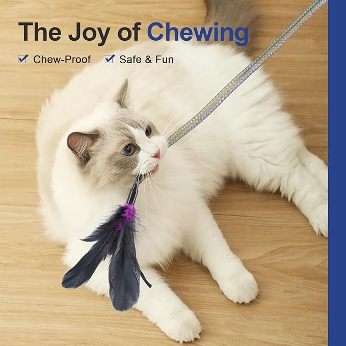 SONGWAY Cat Rainbow Wand Toy - Rainbow Cat Feather Toys with Bells, Colorful Mesh Teaser Wand with Feather Tail, Interactive Toys for Indoor Cats Kittens, Dark Color