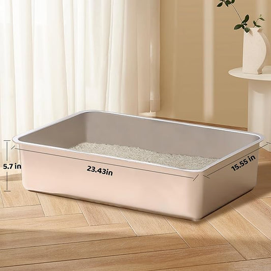 Cat Litter Box - Kitty Litter Boxes-Metal High Sided Cat Pan, Indoor Litter Tray, No Smell, Easy to Clean, Pet Toilet Supplies for Kitten, Kitty, Rabbit