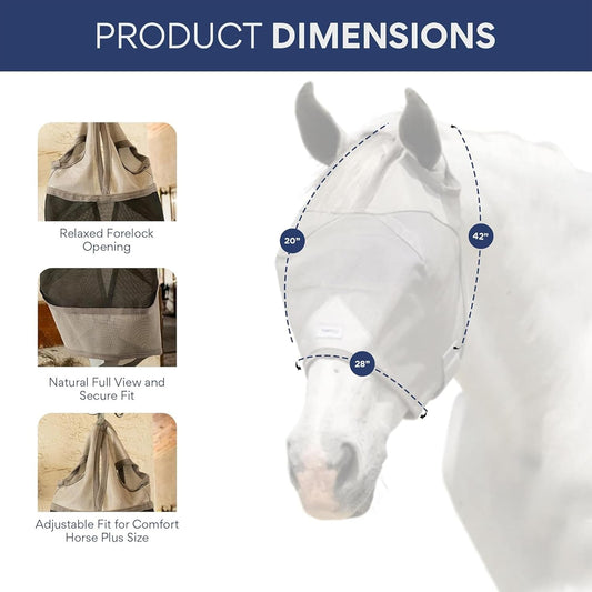 Plus-Size Horse Mask Without Ears | 95% UV Eye Protection | Built-in Visor | Breathable, Lightweight Mask | Adjustable Fit for Comfort Horse (Large Size)