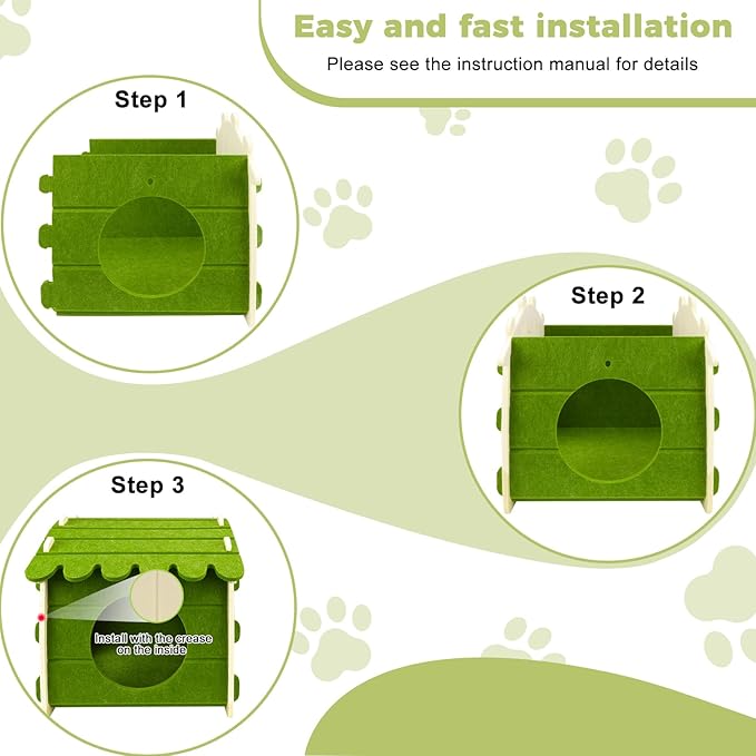 Babepets Cat House for Indoor Cats, Medium Felt Bed Cave with Ball Hanging, Foldable Detachable Cats Condo, Scratch Resistant Hideaway for Multiple Pets up to 20Lbs, House Cat Playhouse, Army Green