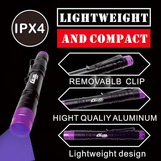 365nm UV Flashlight, Portable Black Light LED Flashlight, Mini Black Light for Pet Urine Detection, Handheld UV Flashlight for Resin Pet Urine Nails Money Pack of 2