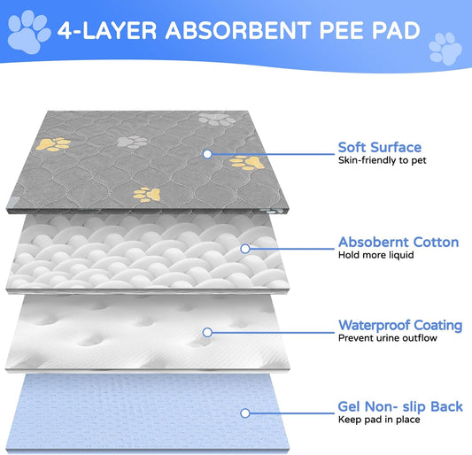 Aitmexcn Washable Puppy Dog Pee Pad, 2PCS 100% Waterproof Whelping Training Mat for Puppy/Senior Dog, Fast Drying Reusable Puppy Pads for Indoor, Outdoor and Car Travel- 54'' x 54'' Llight Gray