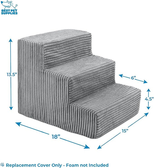 Best Pet Supplies Dog Stairs & Steps - CertiPur-US Made in USA Foam Steps for Small Dogs & Cats, Non-Slip Indoor Balanced Pet Step Support, Dog Ramp, No Assembly, Gray, 3-Step (13.5-inch Height)