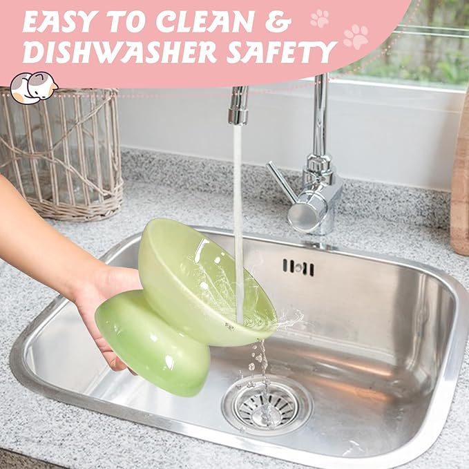 kathson 4 Pcs Ceramic Raised Cat Bowls, Elevated Tilted Cat Food Bowl, Anti Vomiting Pet Food Bowl, Colorful Porcelain Pet Feeder Dish for Cats and Small Dogs,Stress Free, Whisker Fatigue