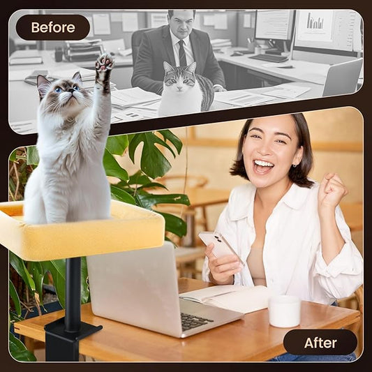 Cat Desk Bed, Sturdy Cats Bed for Desk with Washable Cover, Dual-Sided Breathable Summer & Winter, Comfortable Soft Pet Nest Bed with Reinforced Steel Frame, Easy Assembly for Home Office/Study Room