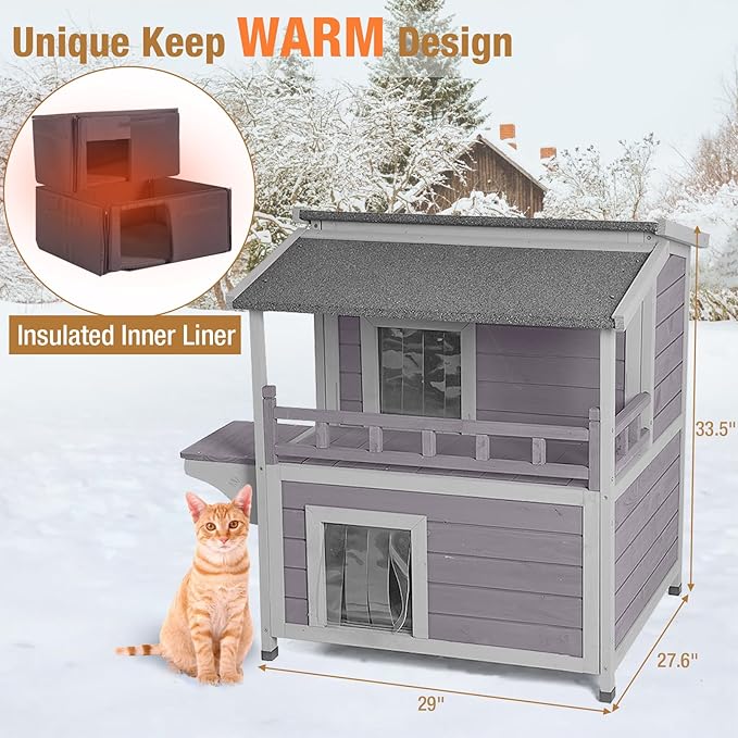 GUTINNEEN Outdoor Cat House Insulated, Weatherproof Feral Cat Shelter for Winter, Heated Cat Condo
