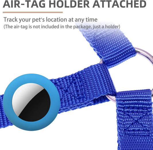 PUPTECK No Pull Dog Harness Soft Adjustable Basic Nylon Step in Puppy Vest Outdoor Walking with ID Tag and A-ir Tag Case, Navy Blue, M