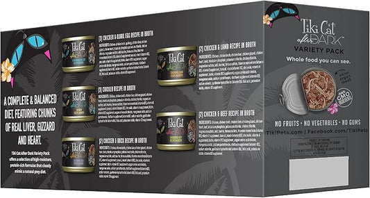 Tiki Cat After Dark, Variety Pack, High-Protein and 100% Non-GMO Ingredients, Wet Cat Food for Adult Cats, 2.8 oz. Cans (Pack of 12)
