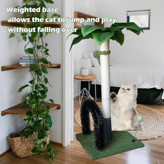 29.5" Tall Cat Scratching Post, Natural Sisal Scratching Posts with Self Groomer for Indoor Large Cats Kitten Scratch Posts with Hanging Ball and Spring Ball for Adult Cats Kittens Kitty(Green)