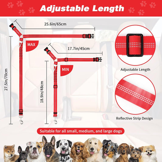 BWOGUE 2 Piece Dog Seat Belt for Car with Elastic Bungee Buffer Safety Seatbelt Car Headrest Restraint Wear Adjustable Metal Buckle Harness in Vehicle Travel for Pet
