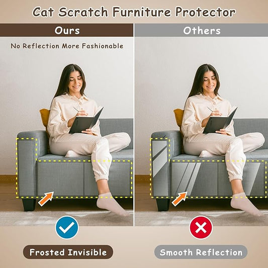 Cat Scratch Furniture Protector 12-Pack – Clear Self-Adhesive Couch Guards – Anti-Scratch Deterrent for Sofa and Upholstery,Matte Datte Design(12p)