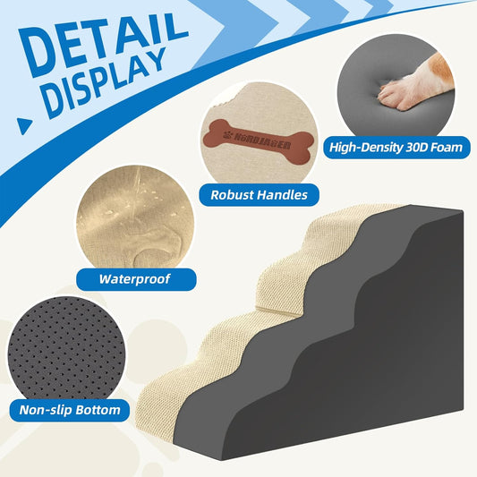 Dog Stairs 3-Step for Small Dogs and Cats to Get on Bed and Furniture/Windows, Pets Can Climb, Sit, or Perch to Look Out Windows, Extra Wide Dog Steps, Non-Slip Waterproof Fabric Cover, Beige(15.7" H)