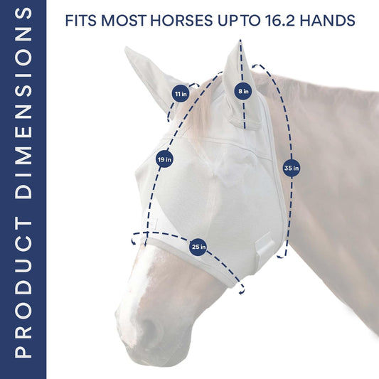 Horse Fly Mask with Ears | Built-in Visor | Breathable, Lightweight Mask | 95% UV Eye Protection | Adjustable Fit for Comfort Horse Medium/Large Size