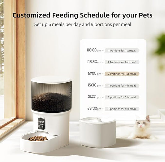 Automatic Cat Feeder & Water Dispenser, 4L Programmable Timed Cat Dry Food Dispenser with Dual Power, 3L Pet Fountain with Filter, 32dB Ultra-Quiet
