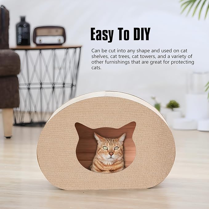 Cat Scratching Mat,Cat Scratch Furniture Protector, Trimmable Self-Adhesive Couch Protector,Carpet Replacement for Tree Shelves, Sofa and Scratching Post (78.7"x15.8",Khaki)