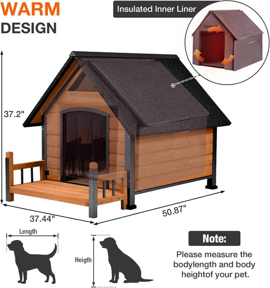 Dog House Outdoor Insulated, 50.87" L Large Dog Kennel with Chew-Proof Iron Frame, Suitable for Medium to Large Dogs (Brown)