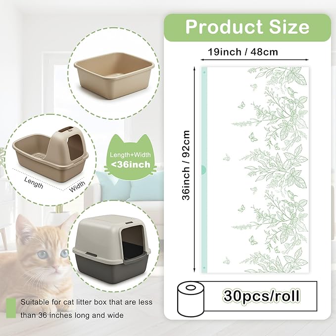 Bienbee Litter Box Liners, 120 Pack 36" x 19" Large Size Cat Litter Bags Extra Thick Cat Box Liners Easy Cleanup Tear Resistant Heavy Duty Cats Litters Pan Liner with Drawstring Pet Cats Supplies