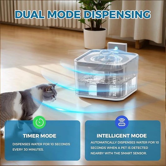 PAPIFEED Wireless Cat Water Fountain, 106oz/3L Battery Operated Pet Water Fountain Cordless for Cats Indoor, Automatic Cat Drinking Dispenser with Motion Sensor, Leak-Proof Silicone Pad Included White