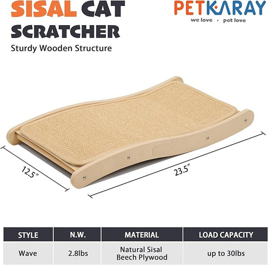 PETKARAY Sisal Cat Scratching Board, Curved Sisal Cat Scratcher, Large Indoor Kitty Scratch Pad, Heavy Duty Wave Lounge Bed for Kitten