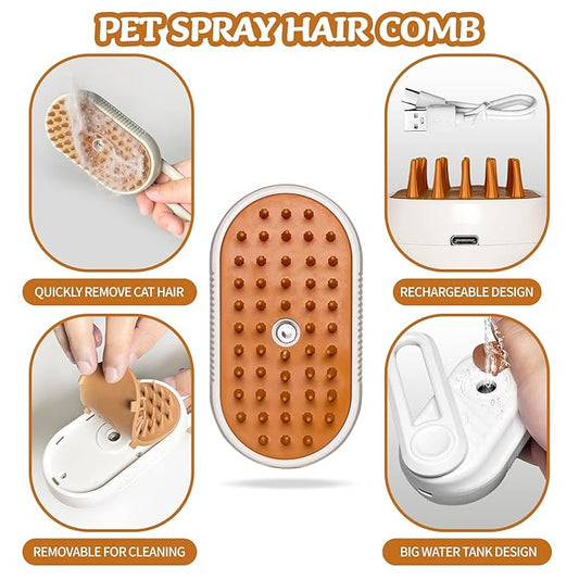 Cat/Dog Brush for Shedding - Steam Brush with Water, Hair Comb and Steamer for Pet Grooming (NEW WHITE)