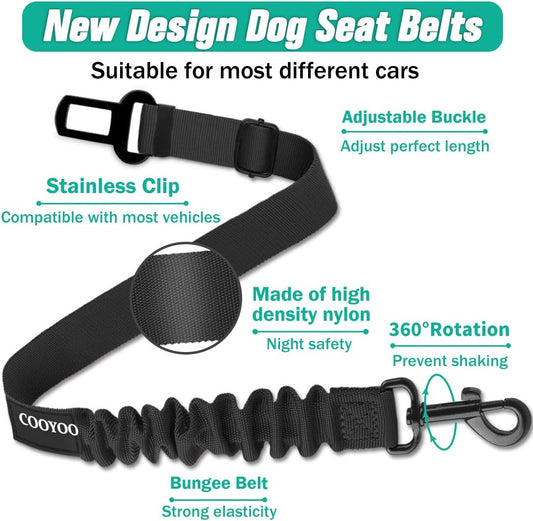COOYOO Dog Seat Belt, Durability Retractable Dog Car Harness Adjustable Dog Seat Belt for Vehicle Nylon Pet Safety Seat Belts Heavy Duty & Elastic (1 Pack Black)