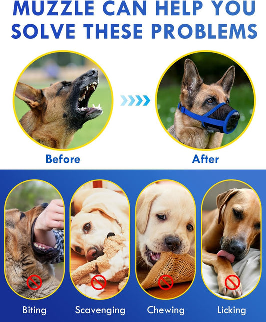 Dog Muzzle, Soft Air Mesh Muzzle for Small Medium Large Dogs Anti Biting Barking Chewing, Breathable Drinkable Adjustable Loop Pets Muzzle for German Shepherd Husky Labrador Retriever (Blue,S)