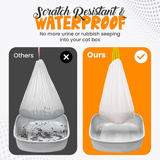 60 Count Cat Litter Box Liners – Extra Thick 2.4 Mil Drawstring Cat Litter Bags, Heavy-Duty & Waterproof, Tear-Resistant Kitty Litter Pan Liners for Hassle-Free Cleanup (30" x 15")