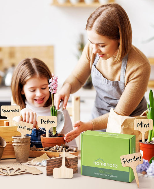 Homenote Bamboo Plant Labels 100Pcs Plant Tags for Seedlings T-Type Tags for Plants Outdoor Garden Markers Vegetable SeedlingοΌ2.36 * 4β