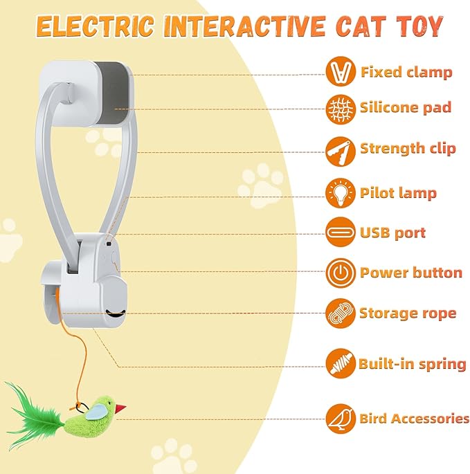 Interactive Cat Toys for Indoor Cats Automatic Electric Flying Bird Feather Cat Toy - Best Kitten & Adult Cat Enrichment Toy Hanging Electric Kitty Toys for Bored Cats