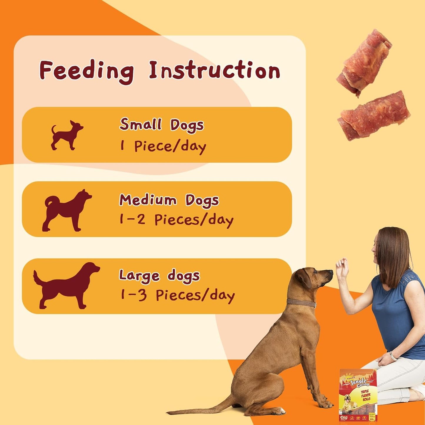 Jungle Calling Triple Flavor Rolls Dog Treats, Made with Real Chicken Duck Beef Meat, Rawhide Free Dogs Snacks,Healthy, Easily Digestible, and High Protein Treat, 10.6 oz