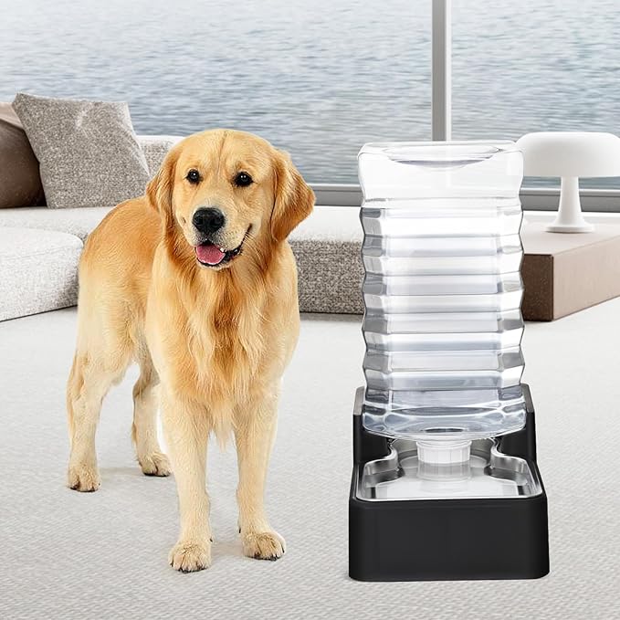 RIZZARI Stainless Steel Pet Water Feeder: 9L Automatic Leak-Proof Gravity Dispenser for Cats Dogs Indoor Outdoor Use(Black Without Filter,9L)