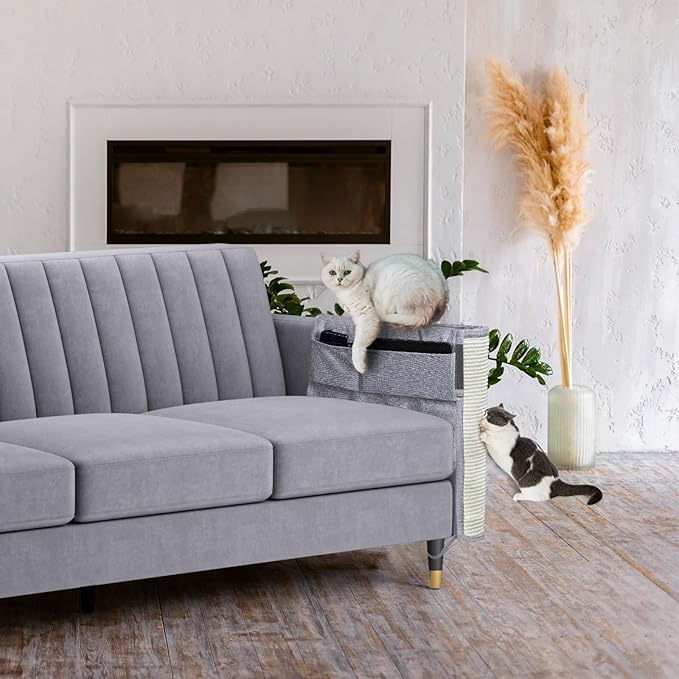 Upgraded Cat Scratch Furniture Protector,Cat Scratch Sofa Arm Sheild with Large Size Natural Sisal for Protecting Couch Sofa Chair Furniture 27.9''L*19.7''W (Light Grey/Left Handed)