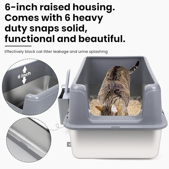 Stainless Steel Litter Box for Cats - Durable Open Design, High-Sided, Non-Stick Tray for Mess-Free Indoor Use, Multi-Pet Friendly for Rabbits, Guinea Pigs, and Small Pets