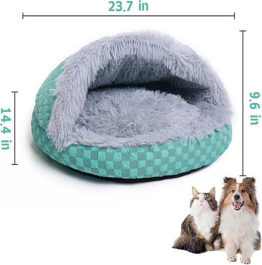 Cat Bed Hooded Plush Nest with Self-Warming Cozy Cave, Calming Anti-Anxiety Pet Bed for Indoor Cats & Small Dogs, Removable Washable Cover & Waterproof Bottom - Gray