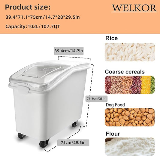 Ingredient Storage Bin,26 Gallon Dispenser Bin with Scoop for Dry Food, Sugar, Baking Supplies,Kitchen Rice Cereal Flour Bin,BPA Free,Pet Food Storage Container,Dog Cat Birds Food (26 Gallon)