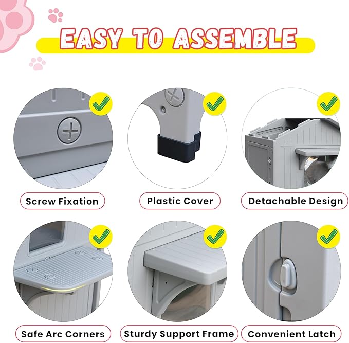 100% Insulated Outdoor Cat Houses for Winter, Waterproof 2 Story Outdoor Cat House with Insulated Liner, Outside Feral Cat Shelter for Outdoor Cats, Easy to Clean-Grey