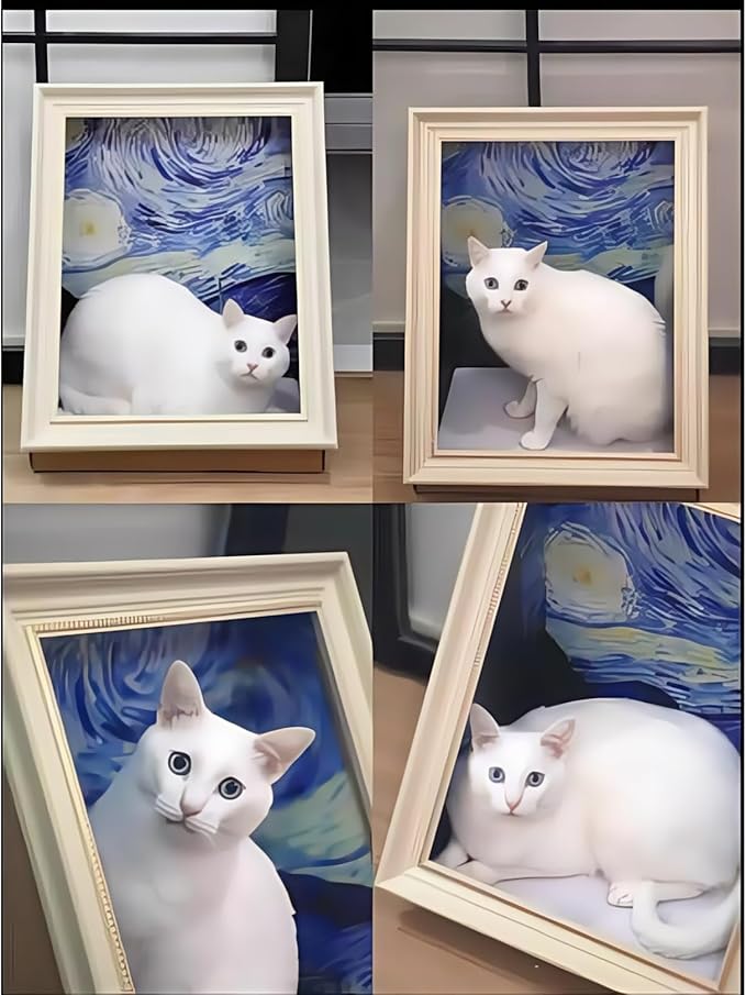 Oil Painting Cat House with Scratcher,Cat Bed Art Picture Frame Scratching Board Playing Tent Box, Assemble Kitty Couch Cave Condo Creative Pets Furniture - Kitty Living in Famous Painting