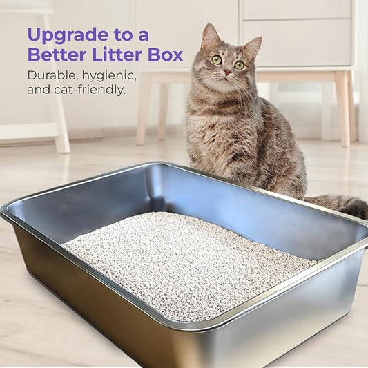 iPrimio Ultimate Stainless Steel XL Cat Litter Box - XL Litter Box for Big Cats - Large Cat Litter Box - Never Absorbs Odor, Stains, or Rusts - Easy Cleaning Litterbox Designed by Cat Owners (1 Pan)