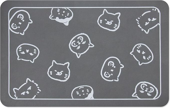 YCT Cat Food Mat for Pet Dog Food Mat, Cat Mat for Food and Water, Cat Feeding Mat Pet Dog Cat Bowl Mat, Non-Slip Super Absorbent, with Multiple cat Heads Logo,18.1 x 11.8 inches, Dark Grey