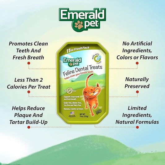 Feline Dental Treats — Tasty and Crunchy Cat Dental Treats Grain Free — Natural Dental Treats to Clean Cat Teeth, Freshen Cat Breath, and Reduce Plaque and Tartar Buildup — Tuna Treats, 11 oz