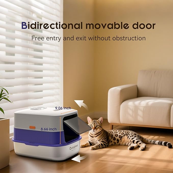 Odor Control XL Stainless Steel Litter Box,3-in-1 Enclosed High Side Cat Litter Box with High Lid for Cats,Non-Sticky,Anti-Leakage,Easy Clean,with Scoop & Filter Pedal(Gray-Blue)