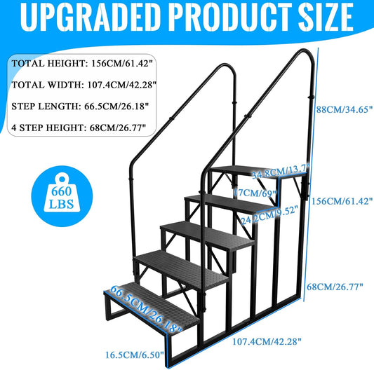 RV Stairs 5 Step Ladder, RV Steps Anti-Slip, Hot Tub Steps with Handrail, 660 lbs RV Ladder for 5th Wheel RV, Mobile Home Stairs(2 Handrails